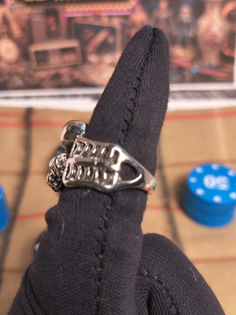 Silver Tone Intertwined Skeletons Ring Size 12 Gothic Gothcore Statement Jewelry